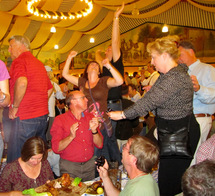 Dancing in Fischer Veroni Tent Affordable Oktoberfest Huron Tours and Travel